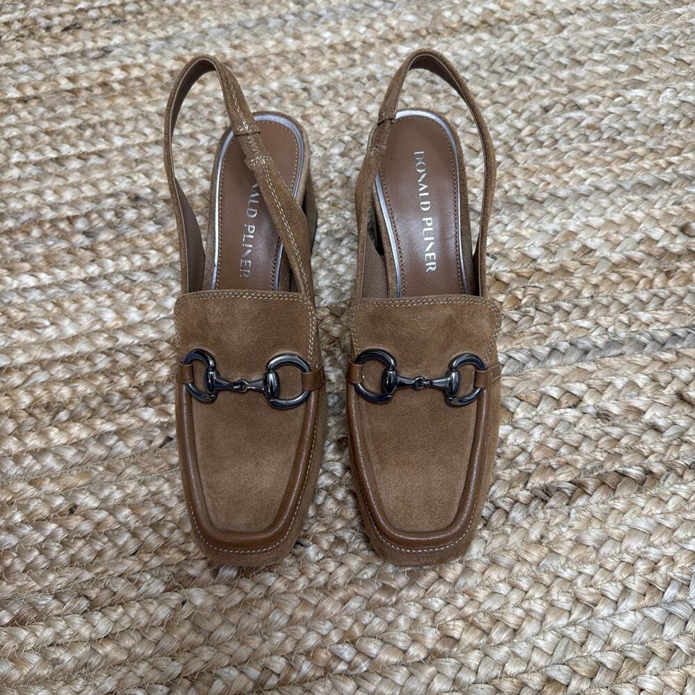 Donald Pliner Walla Suede Horsebit Slingback Loafers Heels Brown Size 8 - Picture 2 of 8